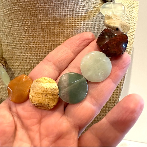 Multi Gemstone Genuine Necklace- orange, tans, browns, greens w/ .925 clasp - Picture 5 of 8